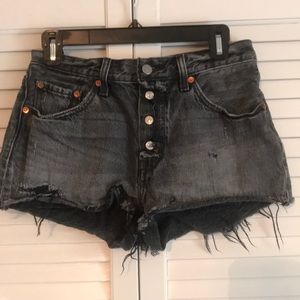 Levi’s 501 trashed black denim shorts